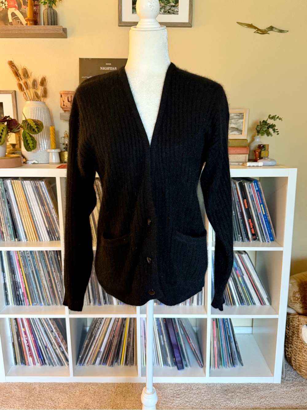 Vintage 90s Size Small Rafaella Black Angora and Lambswool Cardigan